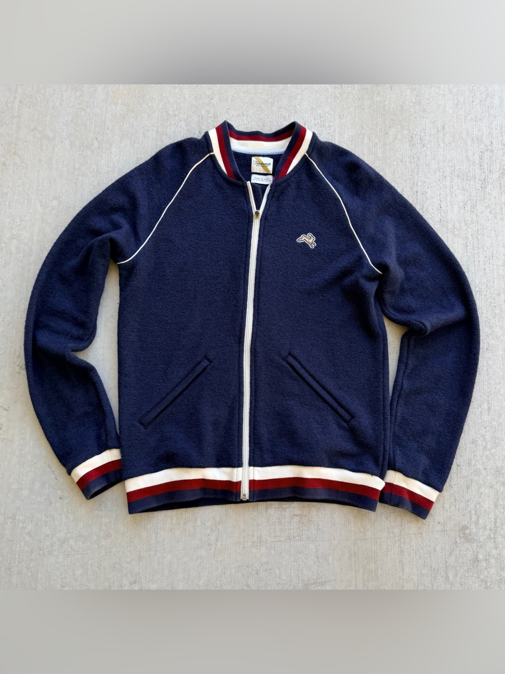 Tracksmith Varsity Jacket Wool Blend Men Size Medium Zip Up Navy